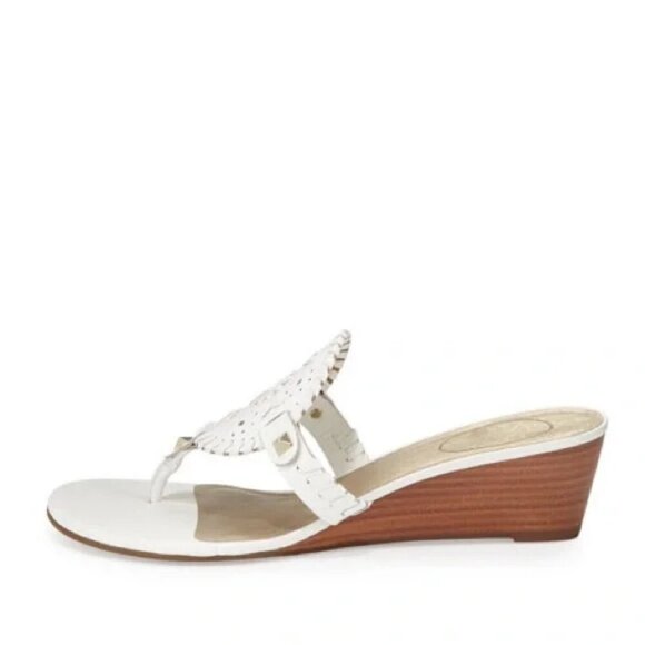 Jack Rogers Devyn Demi Wedge Sandal White Patent Leather Medallion Thong size 8 - Picture 3 of 10